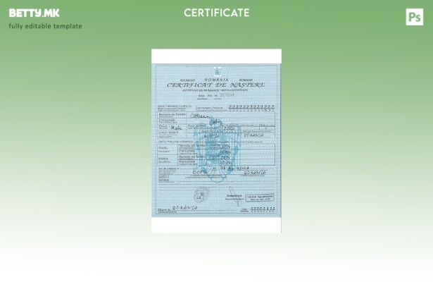 Модерен стил шаблон за извод од матична книга на родените во Романија